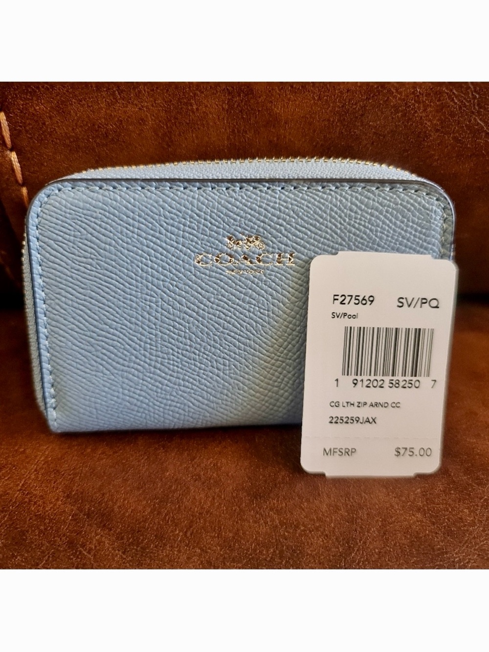 Coach pool blue zip around card case wallet